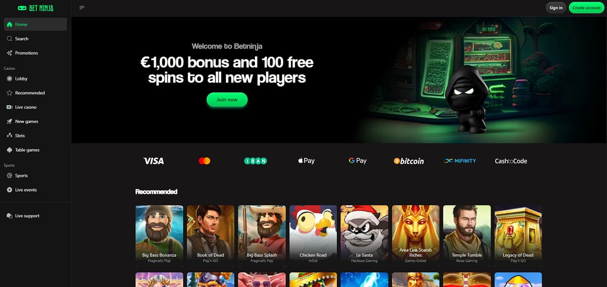 Als modernes casino ohne oasis punktet Betninja vor allem an der Kasse: Es bietet das derzeit breiteste Zahlungsportfolio aller gelisteten Anbieter an, inklusive zeitgemäßer Optionen wie Apple Pay und diverser Kryptowährungen.
