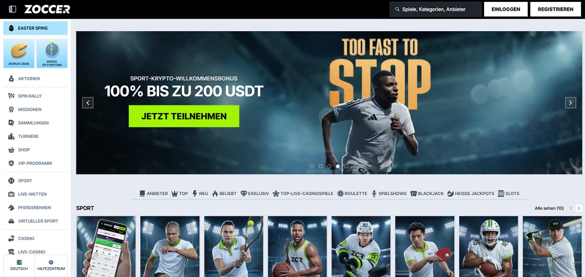 Zoccer ist ein echtes All-in-One-Paket: Dieses casino ohne oasis vereint über 10.000 Spiele mit einem vollwertigen Sportwetten-Bereich in einem einzigen Konto, was maximale Flexibilität und Abwechslung garantiert.
